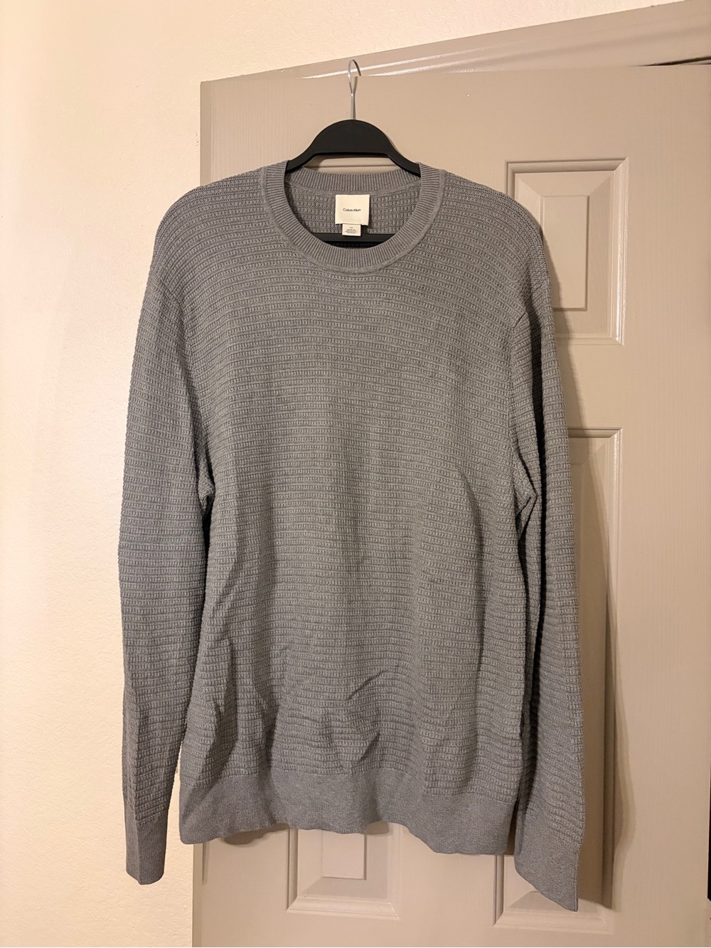 Calvin Klein Men's Light Gray Waffle Crewneck Sweater
